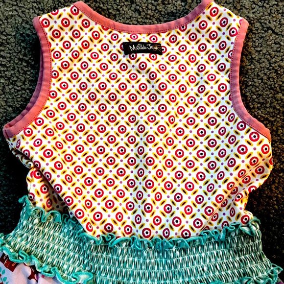 Matilda Jane Pink Block Multi Print Sleeveless Royalty Knit Dress - EUC-Girls 6 - Picture 6 of 8